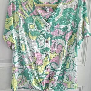 Kool Pop Women's Vibrant Floral Button Down Shirt